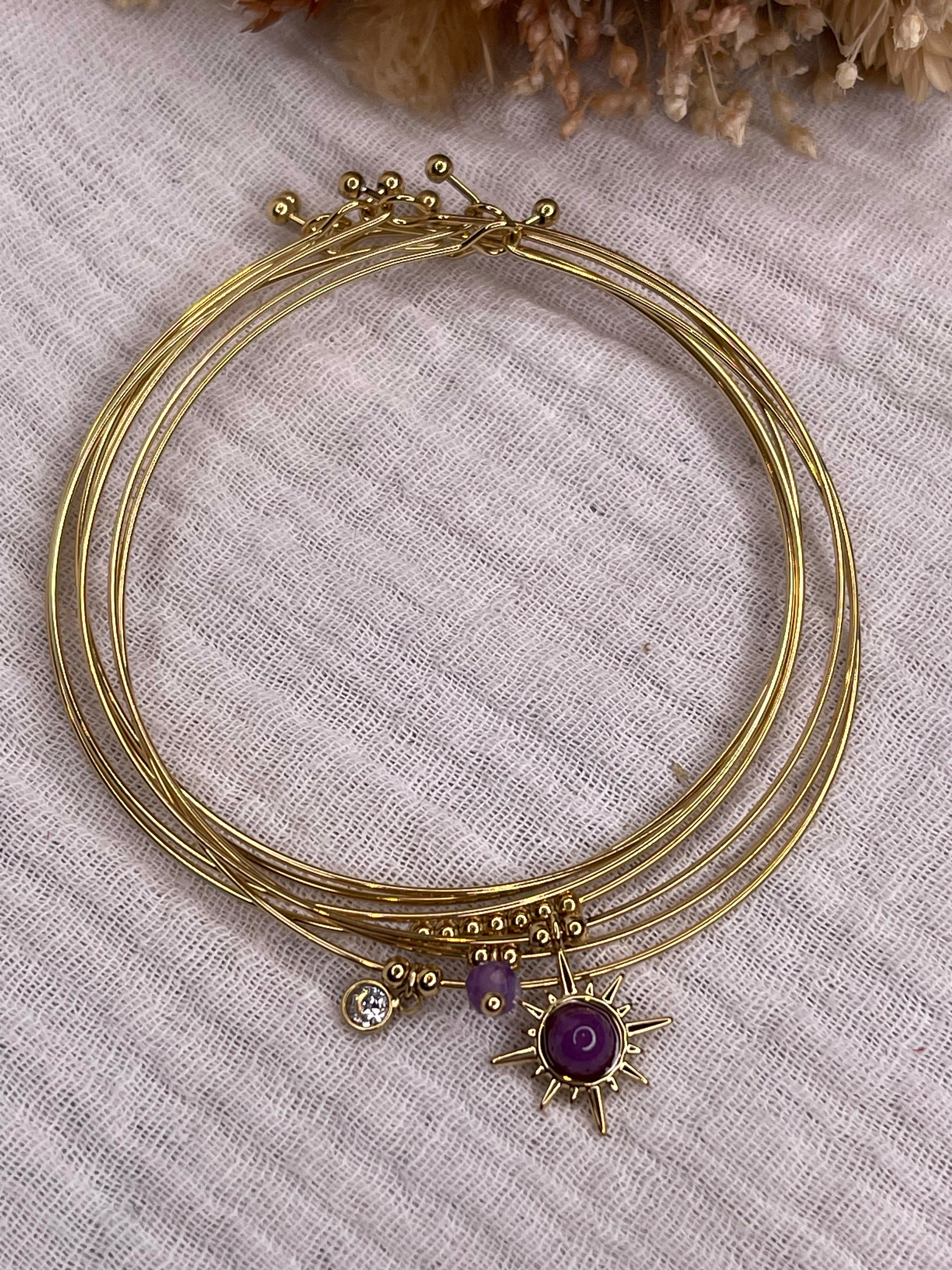 Semainier fin acier doré (7 bracelets), soleil et pierres
