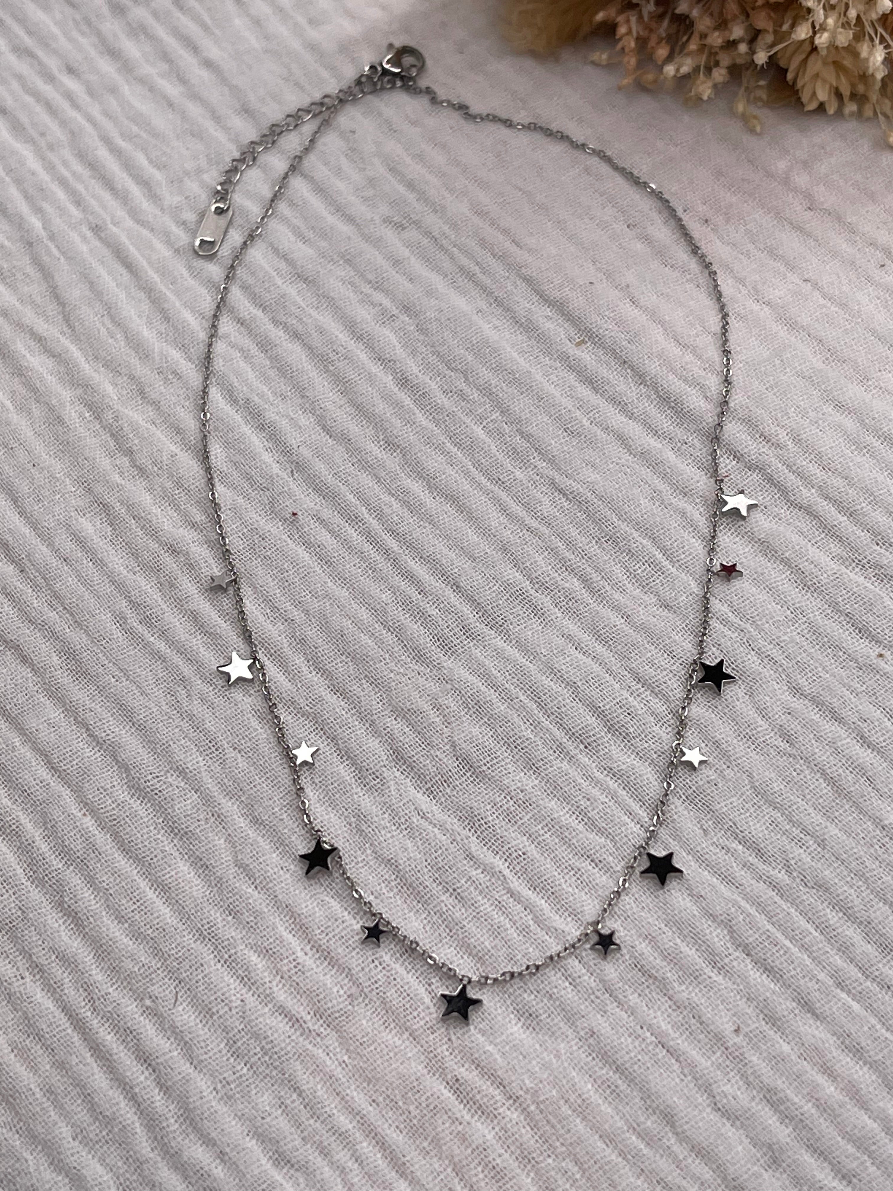 Collier fin, acier inoxydable, minis étoiles